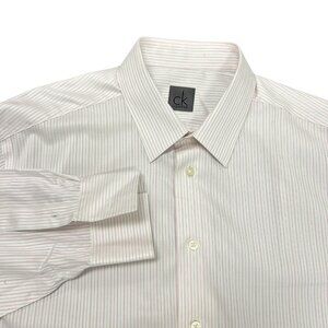Calvin Klein Pink and Gray Striped Dress Shirt Size 15.5/ 32-33 100% Cotton